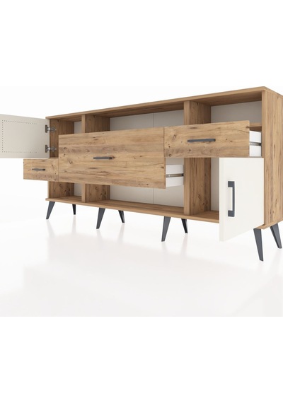 Arges Konsol 3 Raflı 3 Çekmeceli 2 Kapaklı 176x30x83 Çam-aytaşı/çam Aytaşı/çam