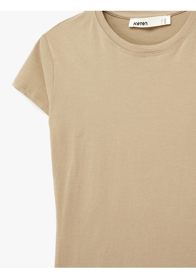 Koton Slim Fit Kısa Kollu Bisiklet Yaka Pamuklu Tişört Kahverengi 6sak50261ek Kahve