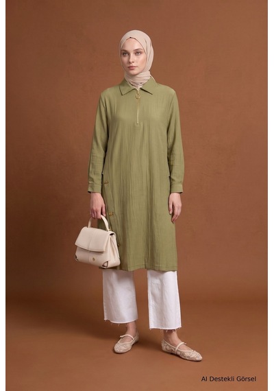 Armine Trend Fermuar Detaylı Yakalı Uzun Tunik Yan Düğme Detaylı Rahat Kesim Tesettür Tunik 111 Cm Boy Küf Yeşili 26yt447 Armine Trend Fermuar Detaylı Yakalı Uzun Tunik Yan Düğme Detaylı Rahat Kesim Tesettür Tunik 111 Cm Boy Küf Yeşili 26yt447
