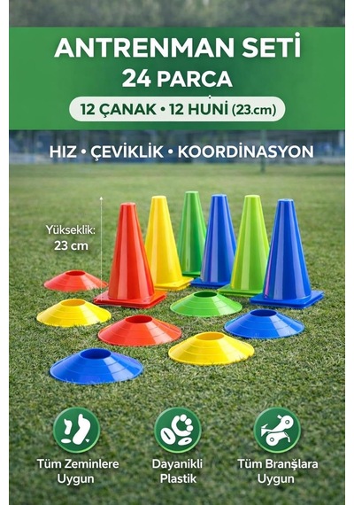 Leyaton 24 Parça Antrenman Seti, 12 Antrenman Hunisi 12 Antrenman Çanağı, 23 Cm, Çok Renkli