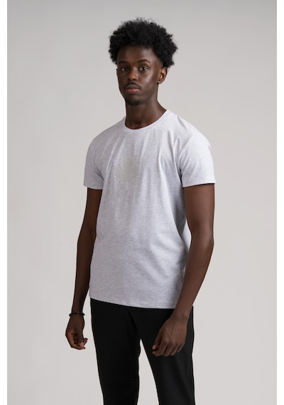 Paul Martin Bisiklet Yaka Önü Baskılı Pamuklu Basic Regular Fit T-shirt açık gri