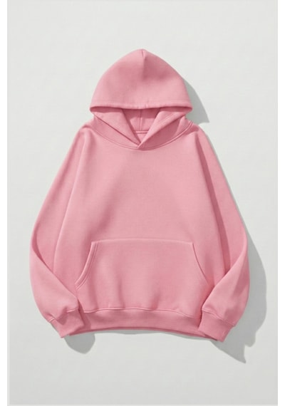 Uyguntarz Unisex Yumuşak Dokulu California Retro Baskılı Tasarım Oversize 3 İplik Hoodie Sweatshirt Pembe