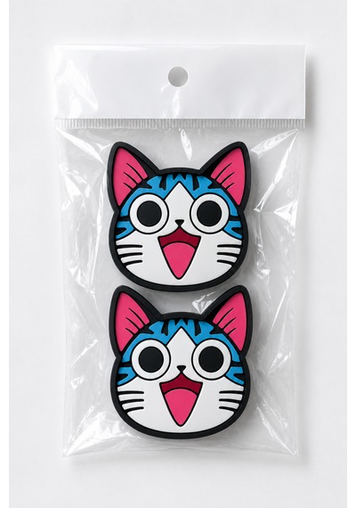 Kemboss Neşeli Mavi Kedi Bardak Altlığı 2'li Set - Pvc Kaydırmaz Bardak Altlığı Açık Mavi