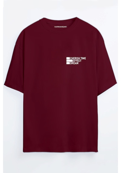 Dream Effect Baskılı Bordo - Mavi Oversize T-shirt Bordo
