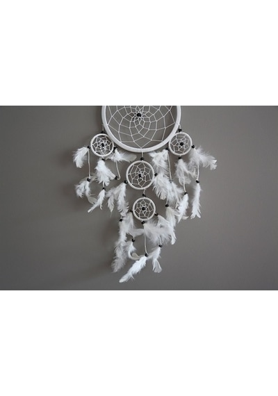 Üç Gözlü Beyaz Rüya Kapanı / Dreamcatcher (16,5 Cm Çap)