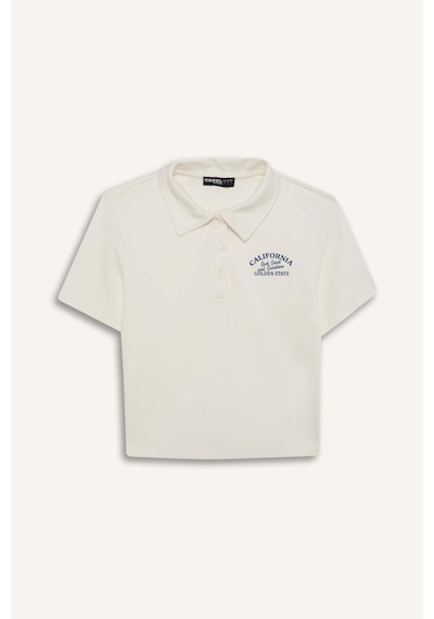 DeFacto Coool Fitted Baskılı Ribana Kısa Kollu Polo Beyaz Tişört D1095AX25SMWT32