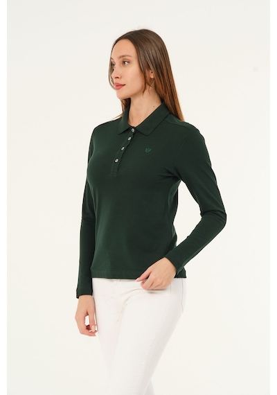 Msw Kadın Uzun Kollu Regular Fit Polo Yaka T-shirt Nefti