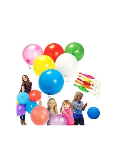 100 Lü Paket Lastikli İpli Punch Balon. Renkli Balon
