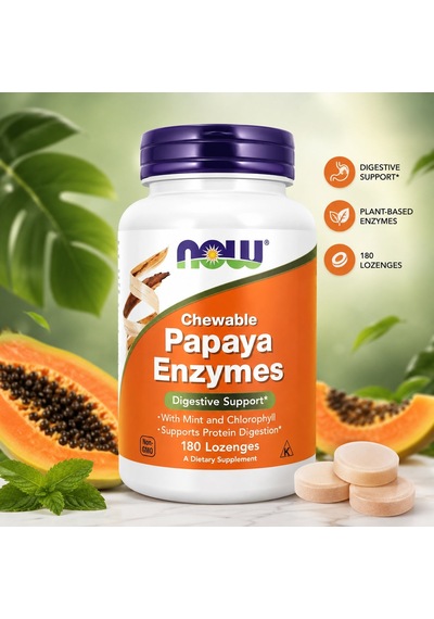 Now Foods Chewable Papaya Enzymes Digestive Support With Mint And Chlorophyll 180 Lozenges