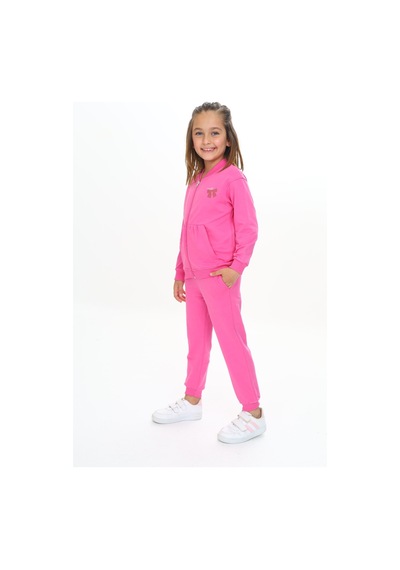 Toontoy Kids Toontoy Kız Çocuk Kanguru Cepli Göğsü Baskılı Eşofman Takım Fuşya