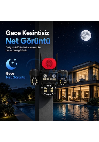 Uninet 4k Pro 16mp 4 Kameralı Wifi Güvenlik Sistemi 3 Sabit + 1 Ptz, 360 Izleme, Renkli Gece Görüşü Ve Ip66