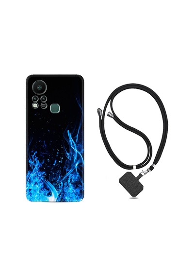 Infinix Hot 11S Kılıf İpli Boyun Askılı Desenli Silikon Blue Fire 1678