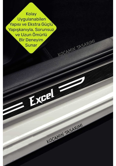 Excel Yazılı Dekoratif Karbon Kapı Koruma Hyundai Excel İçin Siyah Beyaz Yazılı 4 Parça Kaplama Hyundai Excel
