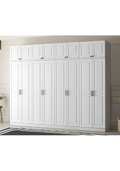 GuneyStore Sport 8 Kapaklı Komple MDF Yüklüklü Beyaz Gardırop