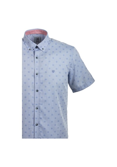 Ncs Jeans Erkek Mavi Kısa Kol Yazlık Gömlek Nokta Puan Desen Slim Fit Düğme Yaka Pamuk İnce Kumaş Jeans 7173 Shirt-mavi Mavi