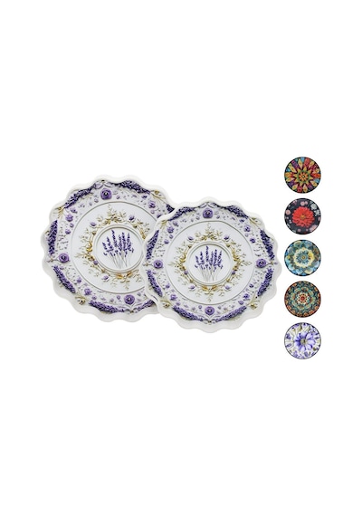 Mennur Home Mnr-138 2'li Set Yuvarlak Papatya Tepsi Kulplu, Renkli Desenli - 12'li Paket