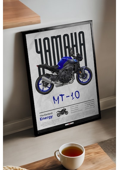 Mt-10 Sp Siyah Ahşap Çerçeveli Poster, Dekoratif Motosiklet Duvar Tablosu