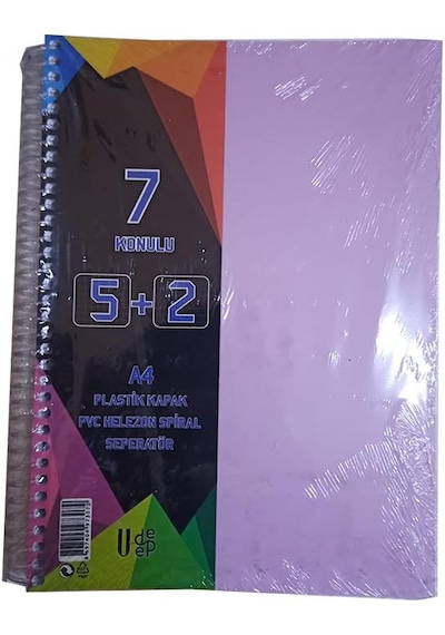 5+2 Ayraçlı Defter 7 Konulu 175 Yaprak 1 Adet 5 Kareli 2 Çizgili Spralli Plastik Kapak Seperatörlü Lila
