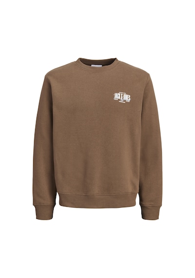 Jack & Jones Erkek Gögüs Baskili Bisiklet Yaka Sweatshirt - Aero - 12298492 Kahverengi