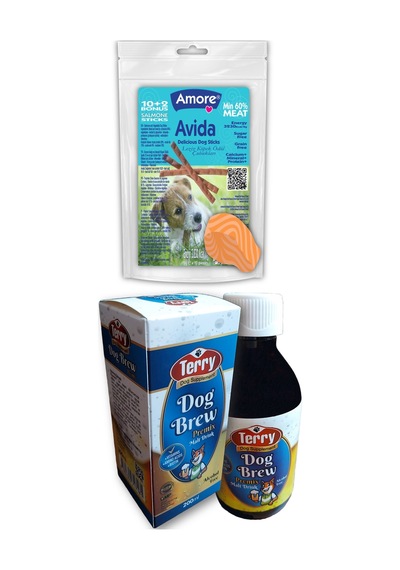Avida Salmon Köpek Ödül Sticks 12 x 5 G + Dog Brew Biotin Taurin Malt İçecek 200 ML