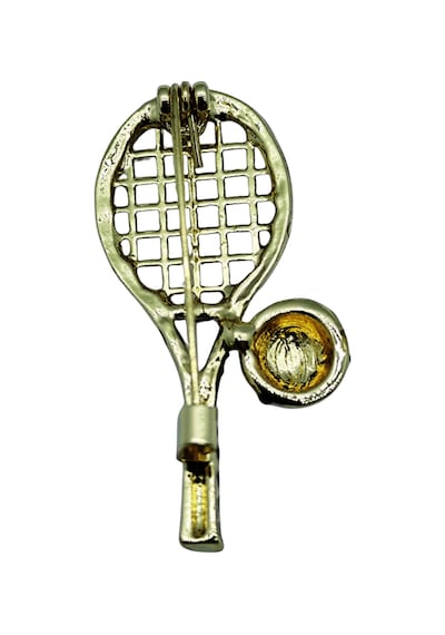 Taşlı Tenis Raketi Ve Top Gold Broş Sarı