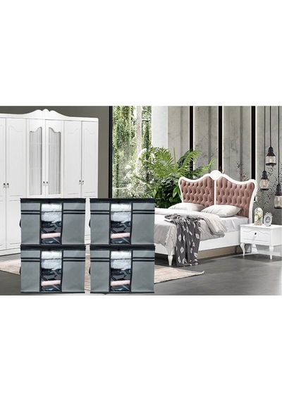 4 Adet - Pencereli Kazak Havlu Hurcu 45 X 40 X 30 Cm Ekicihome0002 Polipropilen 45 X 40 Gri Diğer