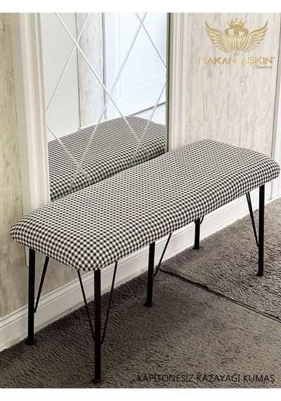 By Hakan Aşkın Metal Ayaklı Kazayağı Kumaş Kapitonesiz 38x100 Cm Puf & Bench Kazayağı Kumaş Dokuma