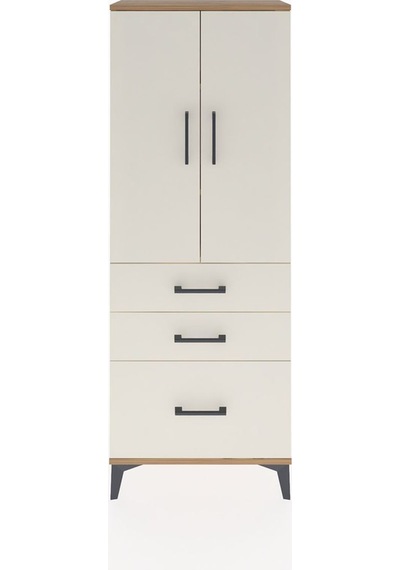 Arges Dolap 2 Raflı Tek Çekmeceli 4 Kapaklı 60x30x163 Antrasit-aytaşı Atlas Çam