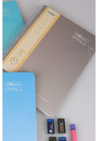 Orjinal Gıpta Spiralli 4 Adet 100 Yaprak A4 Defter,serve Deep Uçlu Kalem Seti,silgi,kalemtraş,uç Seti 124-Pembe