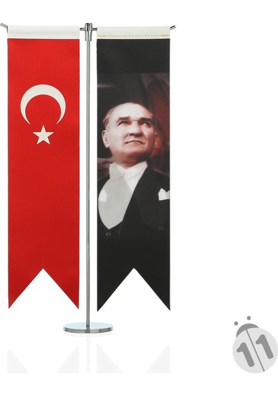 Atatürk Resmi ve Türk Bayrağı Kırlangıç Masa Bayrak Takımı