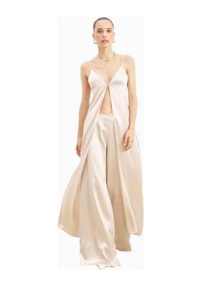 Because Of Alice Satin V Neck Longline Camisole Parlak V Yaka Saten Kadın Bluz Beyaz