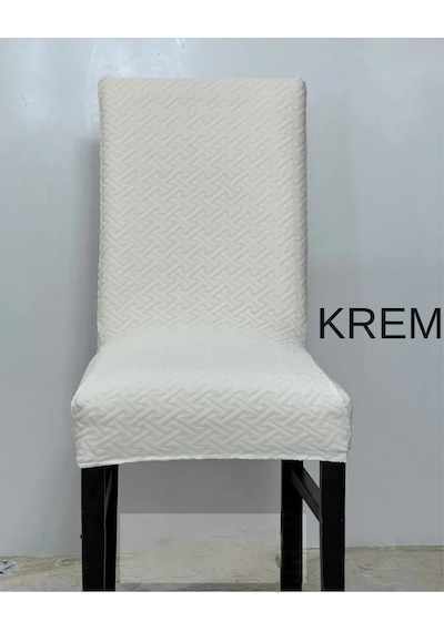 İlmek Desen Sandalye Kılıfı, Sandalye Örtüsü 6 Adet Krem Krem