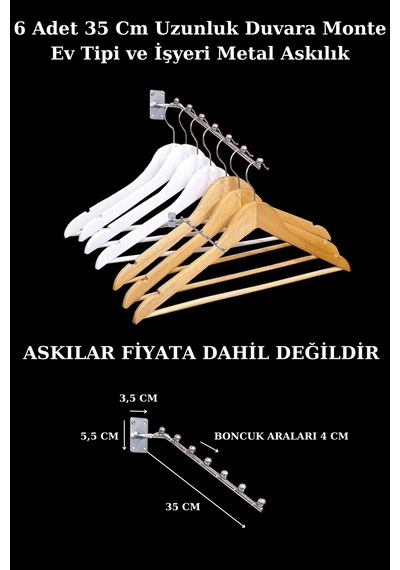 Duvara Monte Metal Askılık 35 Cm Boncuklu Ev Ve İş Yeri 6 Adet Diğer