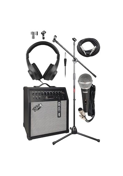 Mga-50-pak Elektro Gitar Amfisi 50 Watt Usb Bluetooth Şarjlı 4 Girişli Mikrofon Kulaklık Stand Kablo