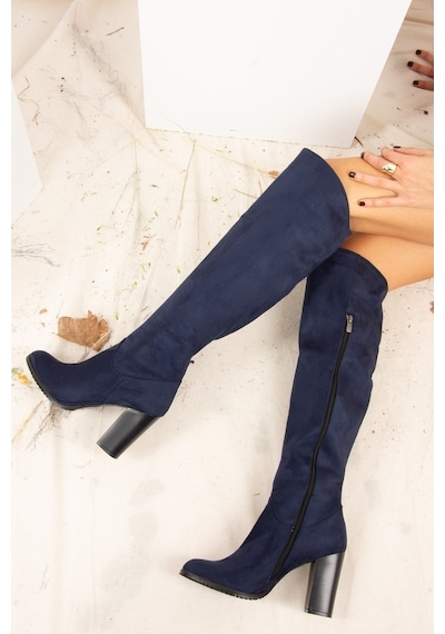 Fox Shoes Lacivert Süet Kadın Çizme A654018002