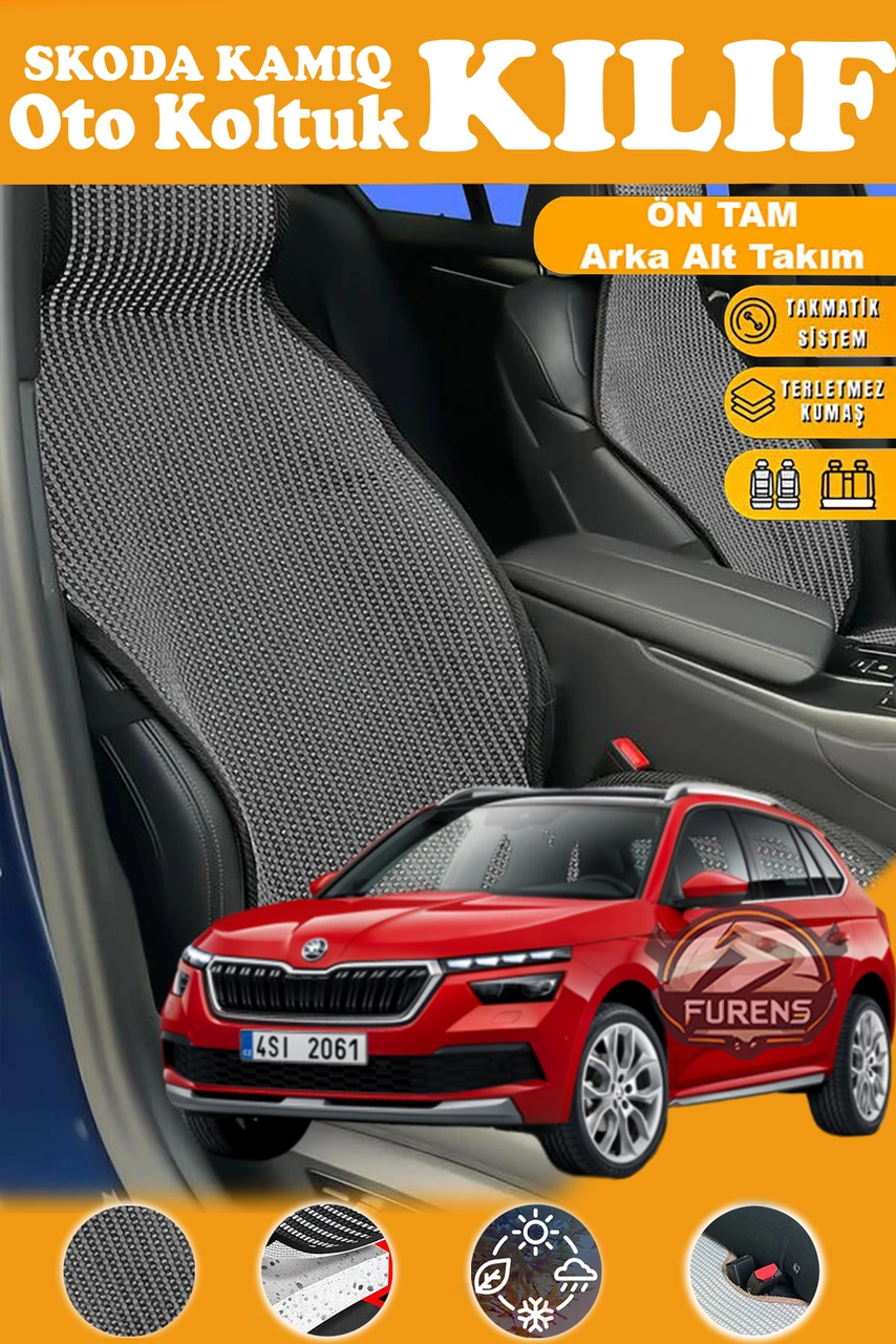 Skoda Kamiq Uyumlu Siyah Prestij Serisi Dokuma Kumaş Oto Koltuk Kılıfı Ön Tam Arka Alt