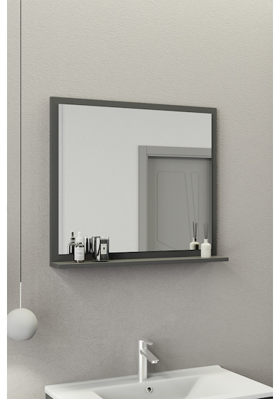 Biani Fix Arya 85 Cm Banyo Dolabı,Seramik Lavabolu, Aynalı,Lavabo Dahil,Mdf,Mat Gri