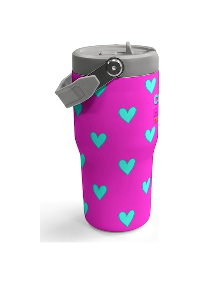 Coral High Neon Pembe Su Yeşili Kalp Desenli Katlanır Ağızlıklı Çelik Termos 600 Ml 38908 Pembe