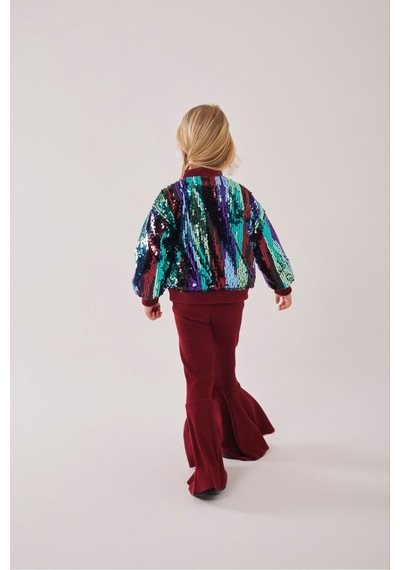 My Kids Wear Kız Çocuk Bayramlık Payetli Ceket & İspanyol Paça Tayt Takımı 12476 Bordo
