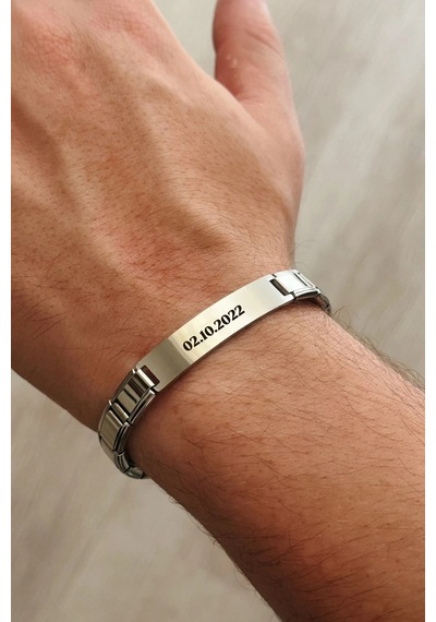 Kişiye Özel İsim Yazılı İtalyan Charm Plakalı Unisex Çelik Bileklik Scb93y Gri