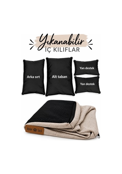 Kedi Ve Köpek Koltuğu Tamamen Fermuarlı Çıkarılabilir İç Minder Boncuk Elyaf Kaydırmaz Taban Kedi Ve Köpek Yatağı Bej 1716727598