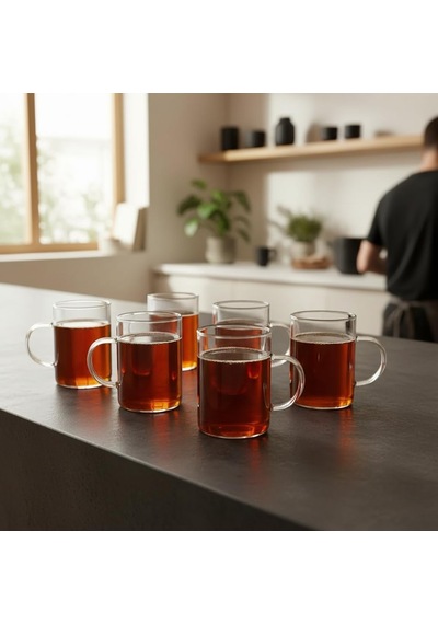 6'lı Termisil Borosilikat Cam Kupa Bardak Seti 200 Ml - Isıya Dayanıklı Kulplu Şeffaf Çay Ve Kahve Bardağı Takımı çok renkli