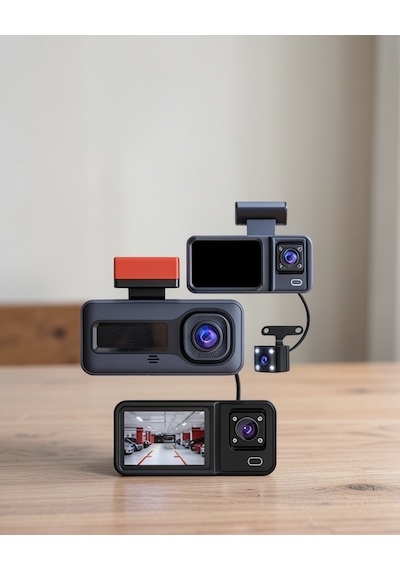 3 Kameralı Full Hd Araç İçi Kamera, Ön, İç Ve Arka Görüş