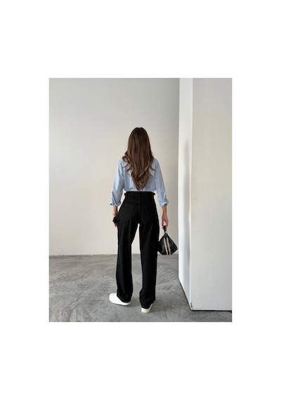 Blue Marlın Yan Kemer Siyah Tokalı Kargo Cep Detaylı Baggy Jeans Siyah