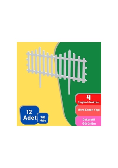 12 Adet 7,08 Metre Plastik Bahçe Çiti, Plastik Dekoratif Bahçe Çiti, 59 Cm Bahçe Çiti, Beyaz Beyaz