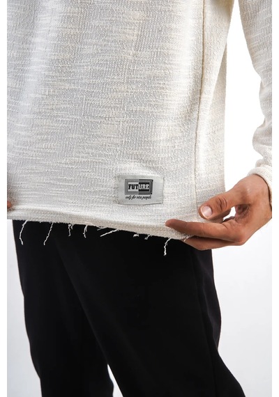 Erkek İnce Uzun Kollu Oversize Sweat Ekru