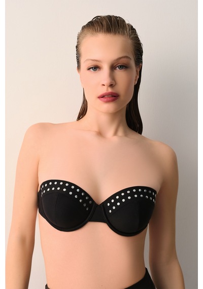 Suwen Spark Aksesuar Detaylı Straplez Bikini Üst Sb26144012012 Siyah