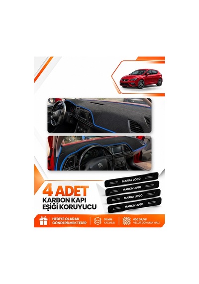 Seat Leon 2013-2020 Uyumlu Ön Torpido Koruma Kılıfı Halısı Koruyucu Örtüsü - Siyah Mavi