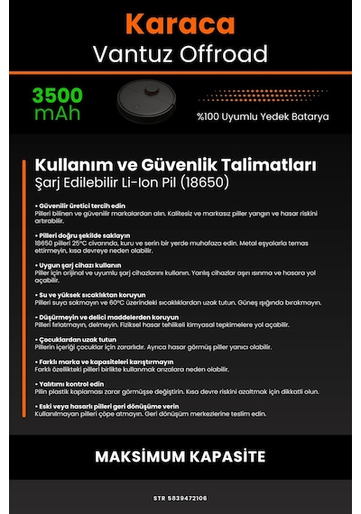 Karaca Vantuz Offroad 3500mah Robot Süpürge Bataryası