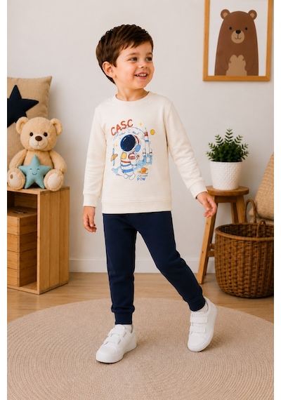 Mnk Baby & Kids Erkek Bebek Tatlı Astronot 2iplik Alt Üst Takım M00854 Lacivert